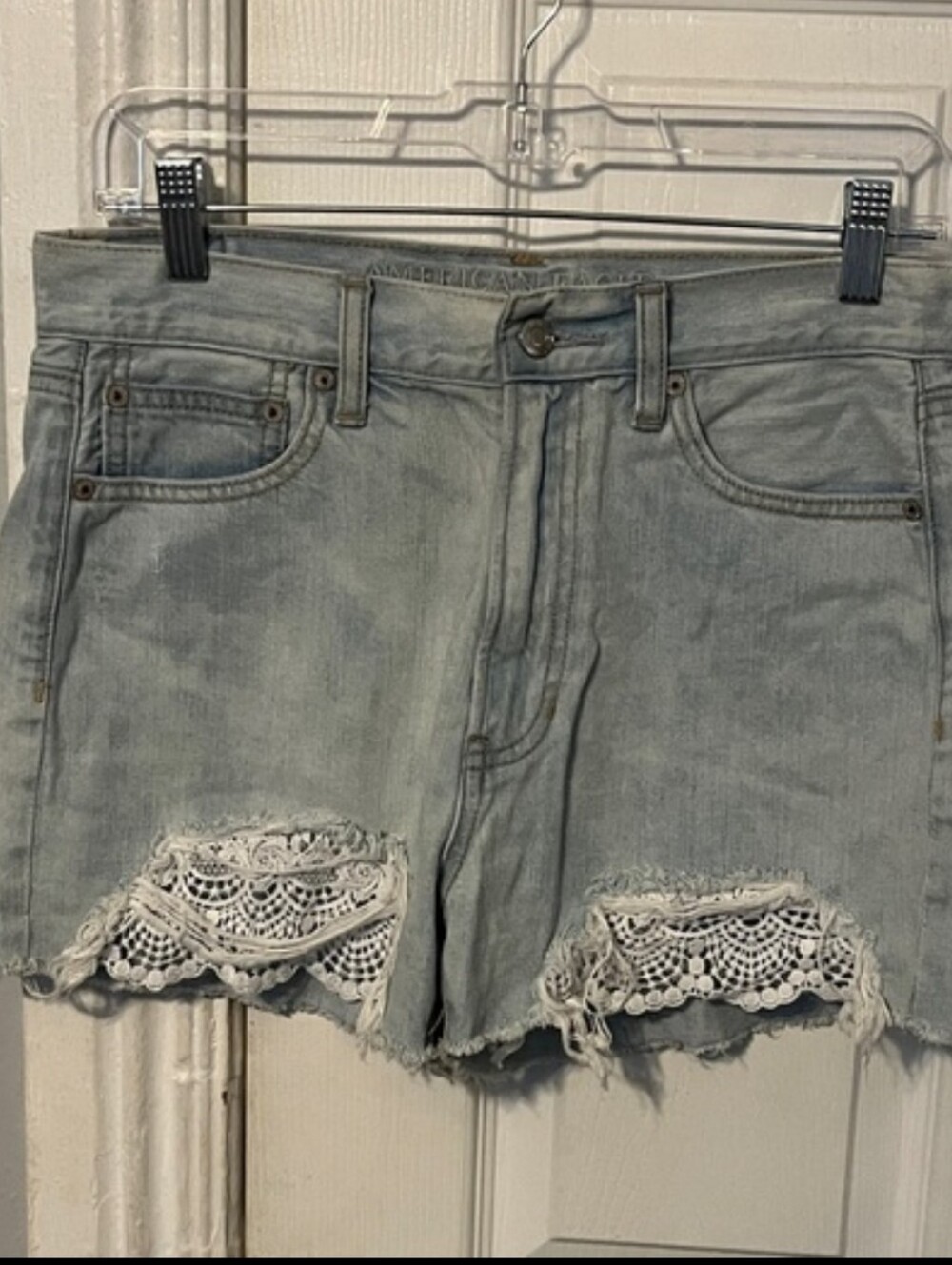 American Eagle Outfitters Light Blue Jean Shorts with Lace Trim